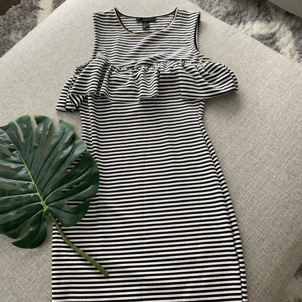 Black and white striped mini dress